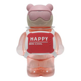 Garrafa Infantil Urso Robô Rosa 800ml Alça Canudo Silicone