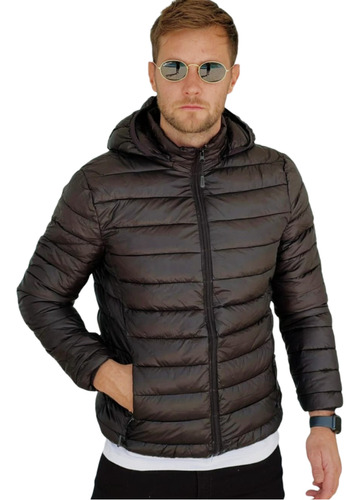 Campera Hombre Importada Inflable Capucha Desmontable Piel