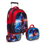 Kit Mochila Infantil Sonic Rodinha Lancheira Térmica Toys 2u