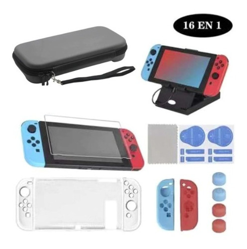 Kit De Accesorios 16 En 1 Con Funda Para Nintendo Switch Gri