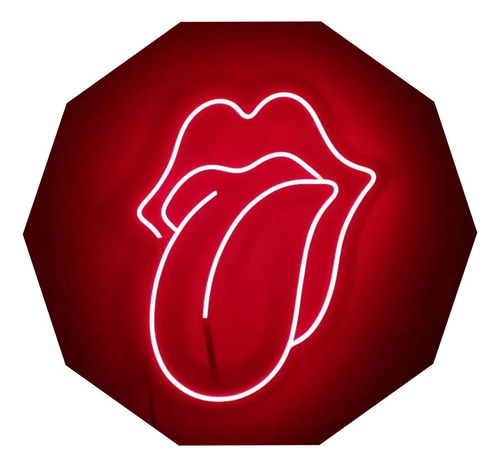 Lengua Rolling Stones Cartel En Neón Led / Flex 70 Cm Altura