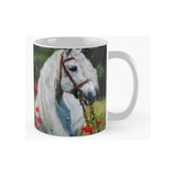 Taza Pintura Al Óleo Del Caballo Blanco Calidad Premium