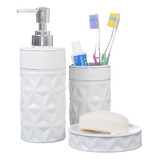 Kit Acessórios P/ Banheiro Lavabo Sabonete 3 Peças / Estrela Cor Branco/prata