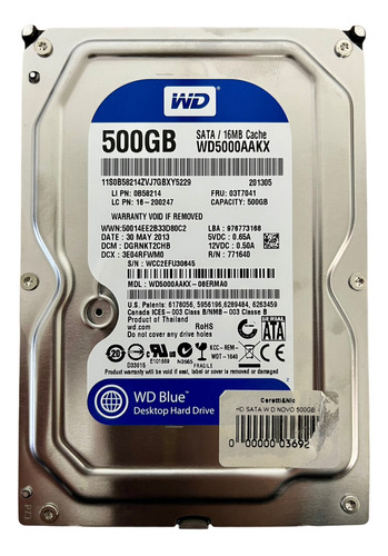 Hd Western Digital Azul Pc Mod: Wd5000aakx 500gb-novo 