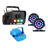 Kit Balada Dj Par Led 18w Maquina De Fumaça 220v Mini Laser