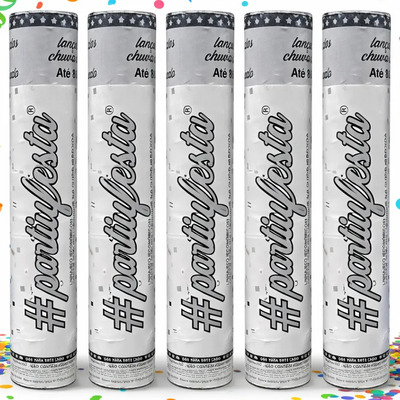 Kit 5 Lança Confete Estouro Cores Carnaval Evento Prateado | MercadoLivre