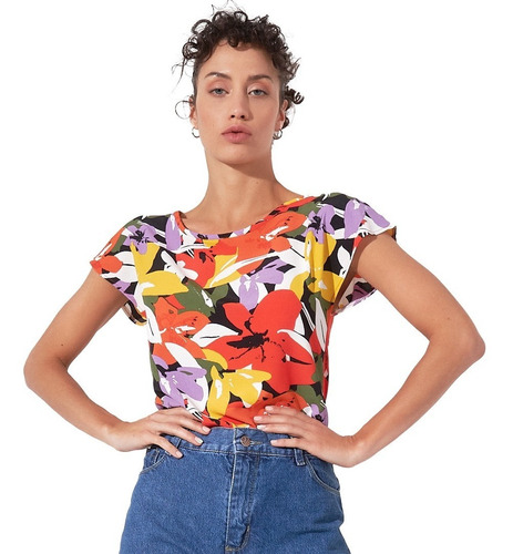 Blusa Manga Corta De Creppe Estampada Mia Loreto Lemon Pie