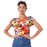 Blusa Manga Corta De Creppe Estampada Mia Loreto Lemon Pie