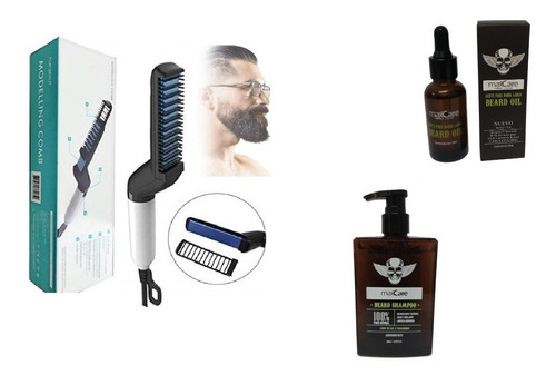 Kit Peine Alisante Barba, Shampoo Y Aceite, Barberia Barbero