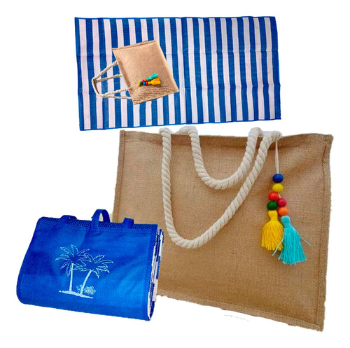 Kit Bolsa De Praia Feminina Grande + Esteira De Praia Grande