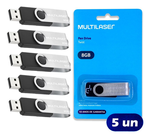 Kit Pendrive 5un 8gb Multilaser Pd587 Usb Original Atacado