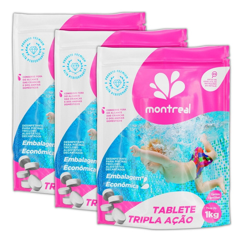 Kit Tripla Ação P/ Piscina 15 Pastilhas Tabletes Cloro 200g