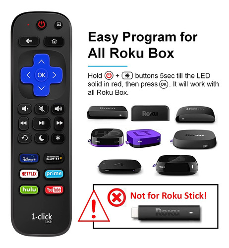 1-haga Clic En Tv Forroku Remote 2-in-1, Roku Box Tv Volumen