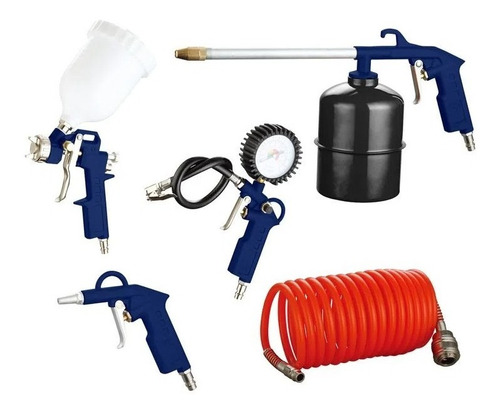 Kit Para Compresor 5 Piezas, Pistolas Y Manguera Hyundai