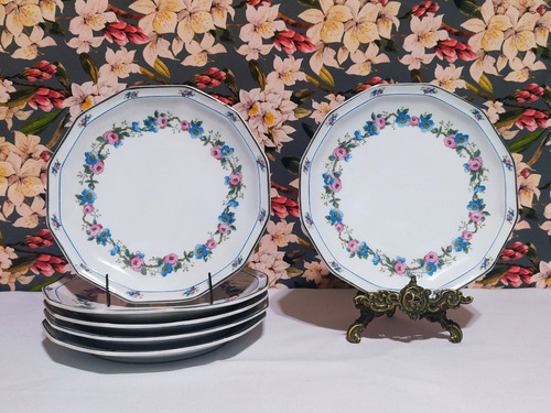 Juego De 6 Platos Postre Porcelana Limoges Estilo Art Deco