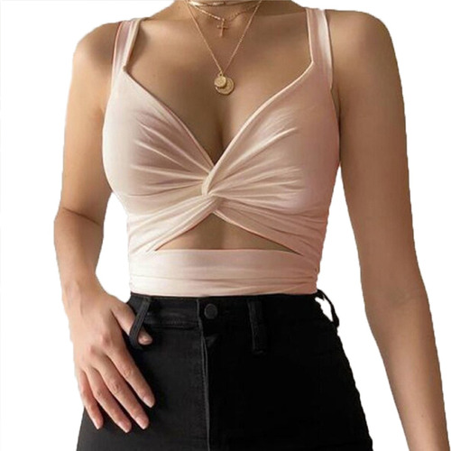 Blusa Crop Top Sexy Ajustado Tipo Cruzadas Casual Dama