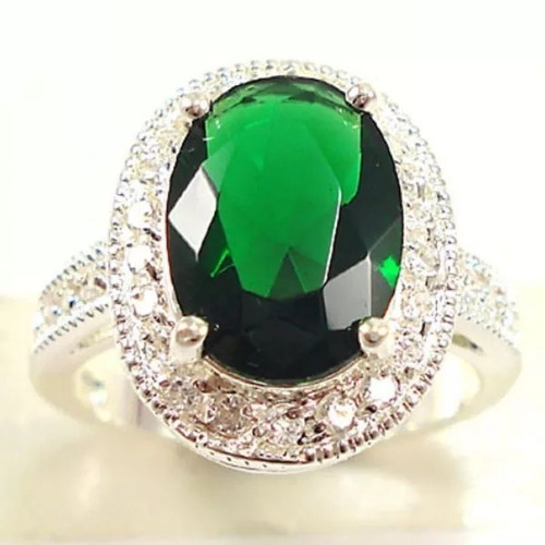 Anel Pedra Verde Esmeralda Banhado Lindo Zirconia Luxo