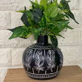 Vaso Decorativo Planta Sala Pra Rack Preto Com Branco 