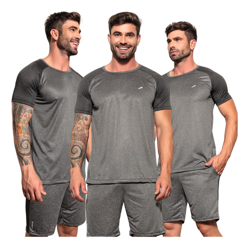 Kit 3 Camisas + 3 Shorts Masculino Esportivo Dry Fit Liso