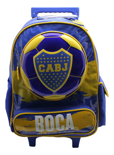 Mochila Escolar Cresko Boca Junior 16p Carrito Rueditas Color Boca Pelota Diseño De La Tela Boca Juniors