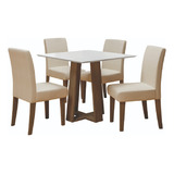 Conjunto De Mesa Athenas 4 Cadeiras Trieste Cedro Off/areia