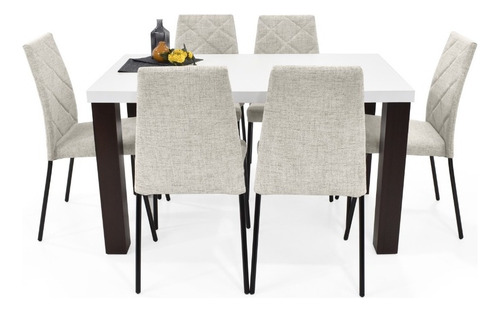 Comedor Michigan Orleans 6 Puestos En Tela Poliéster Color Taupe Dicosta