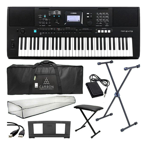 Kit Teclado Yamaha Psr-e473 Arranjador 61 Teclas Preto Tx03