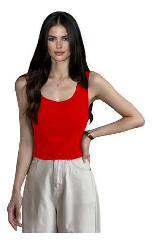 Blusa Corta Con Cuello Redondo Para Mujer -07