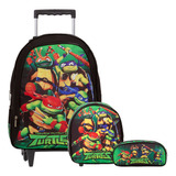 Kit Mochila Infantil Masculina Tartarugas Ninja Rodinha