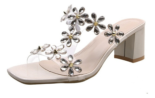 Sandalias Tacón Alto Cristal Transparente Fiesta Para Mujer