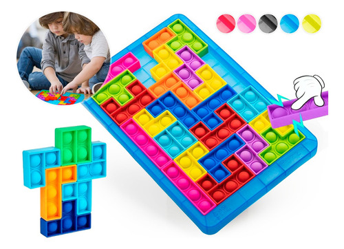 Pop It Rompecabezas Juego Burbujas Bloques Tetris Puzzle Tik Color Celeste - Paz Antiestrés Navidad Motricidad