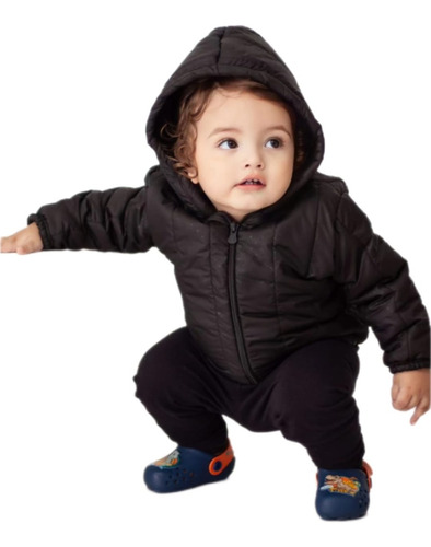 Jaqueta Puffer Infantil Forrado Com Zíper E Capuz