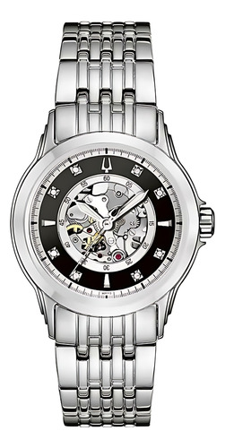 Relógio Bulova 96p113 Diamond Orig Mec Autmatic Silver Black