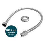 4 Mangueira Engate Flexivel 60cm Aço Inox Trançado 1/2 Kit