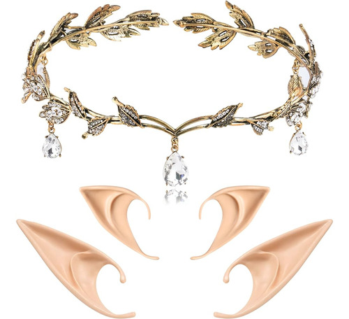 Freshme Cosplay Fairy Elf Ears With Rhinestone Leaf Headband