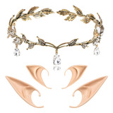 Freshme Cosplay Fairy Elf Ears With Rhinestone Leaf Headband