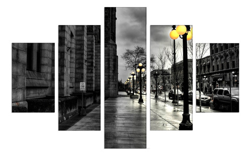 Set De 5 Cuadros Canvas Calle Iluminada Por Farole 114x185cm