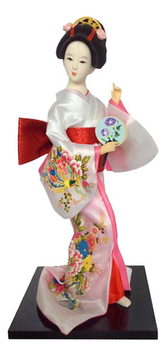 Estatuilla De Dama Japonesa De Geisha De 12 Blanco Y Rosa