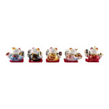 Maneki-neko Gato Japonés Cerámica Set/5unidades Adorno