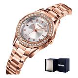 Relógio Feminino Elegante De Aço Inoxidável Skmei Diamond