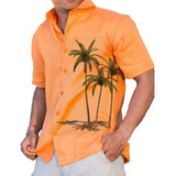 Camisa De Playa Manga Corta Hawaiana Palm Leaf Para Hombre