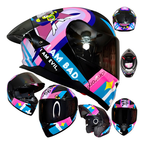 Casco Moto Negro Rosa Morado Mojojojo Cartoon Network Kov | Envío gratis