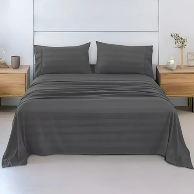 Juego De Sábanas Matrimonial 3000 Hilos Egipcian Premium Color Gris Oscuro Diseño De La Tela Rayas | MercadoLibre