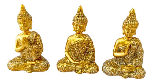 Trio Mini Budas Hindu Sabedoria Adorno De Resina