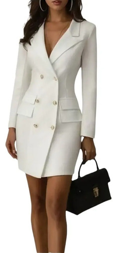 Blazer Saco Dama Largo Tipo Vestido Sexy Con Botton