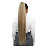 Rabo De Cavalo 80cm Ponytail Fibra Orgânica Liso Loiro Mecha