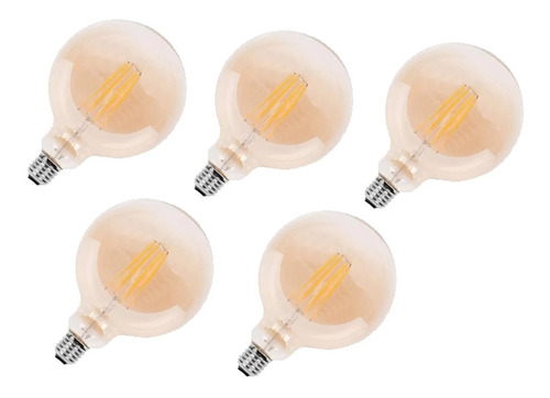 Pack 5   Ampolleta Globo Led Vintage Edison G80 E27 Calida 