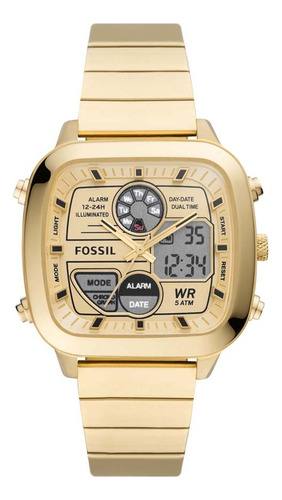Relógio Fossil Masculino Retro Anadigital Dourado Fs5889/1dn