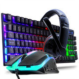 Kit Teclado Mouse Fone Headset Gamer Abnt2 Jogos Ps4 Pc Note