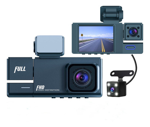 Cámara Para Auto 1080p Fhd 3 En 1 Frontal Interior Y Trasera